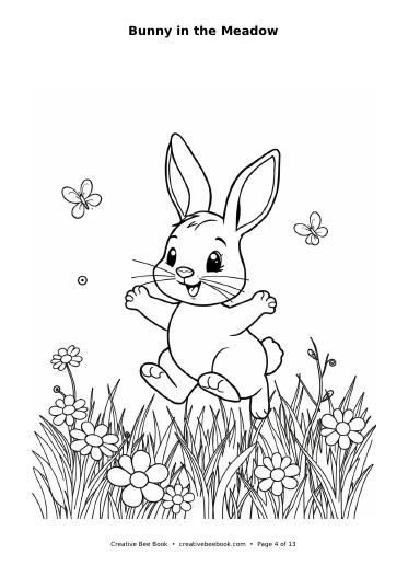 Colouring page preview: Bunny in the Meadow