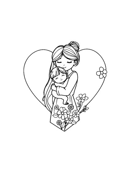 Colouring page preview: Mama Love — A Big Warm Hug
