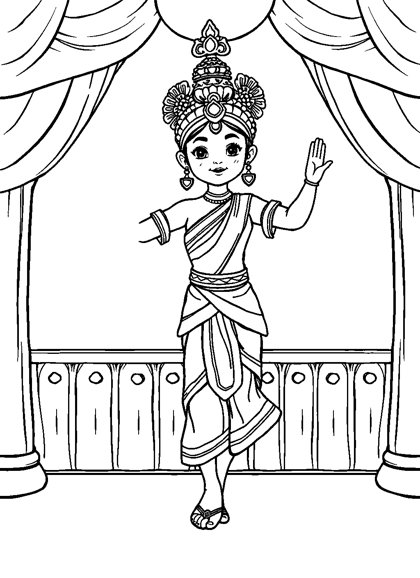Colouring page preview: Malee Visits the Royal Theatre — Thai Dancer