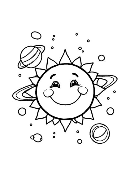 Colouring page preview: A Day at the Planetarium — Sun & Planets