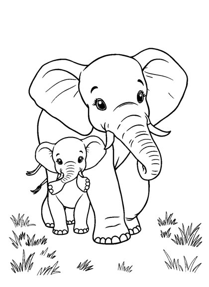 Colouring page preview: Mama Love — Mama & Baby Elephant