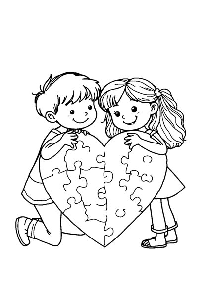 Colouring page preview: Different Not Less — Heart Puzzle