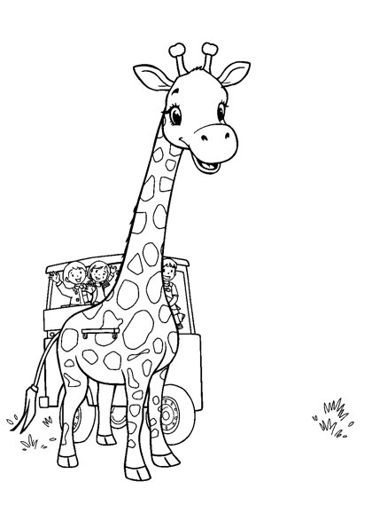 Colouring page preview: A Wild Day at Safari World — Giraffe Hello