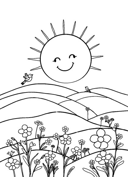 Colouring page preview: The Sun of My Days — Sunrise Hills